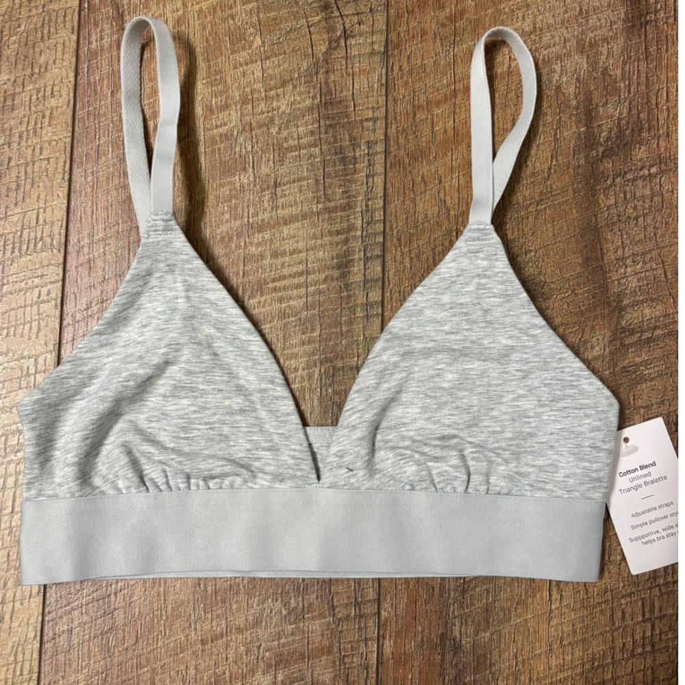 Auden XS Cotton Blend Unlined Triangle Bralette Womens 32A-32B NWT heather grey